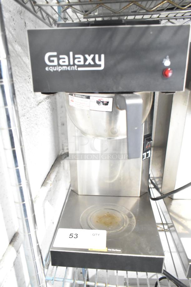 Galaxy 177GCM2B pourover commercial coffee maker with 2 warmers, toggle controls. 120V, 1 phase. Used condition.