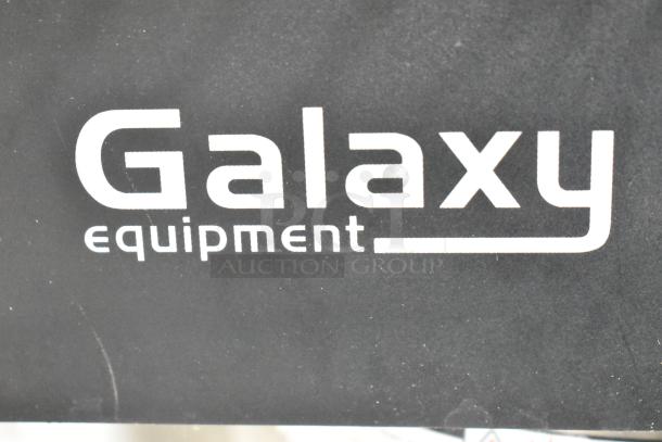 Galaxy Equipment logo on 177GCM2 BRUG20C01 pourover commercial coffee maker with 2 warmers and toggle controls.