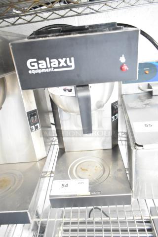 Galaxy 177GCM2B Pourover Coffee Maker, 2 warmers, toggle controls, 120V, used condition, visible labels, power cord attached.