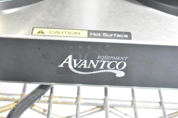 Avantco 177W52 countertop 2 burner coffee pot warmer with "Caution Hot Surface" label, 120 volts, and Avantco branding.