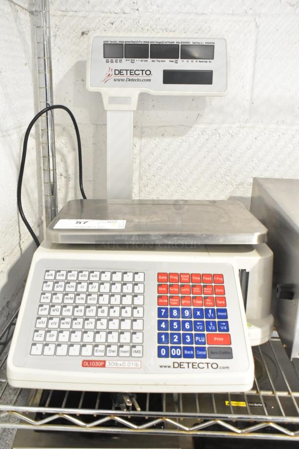 Detecto DL1030P 30 lb digital price computing scale with label printer and pole display, excellent condition.