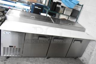 2024 Avantco 178APPT91HC commercial pizza prep table on casters, stainless steel, 115V, 1 phase, in excellent condition.
