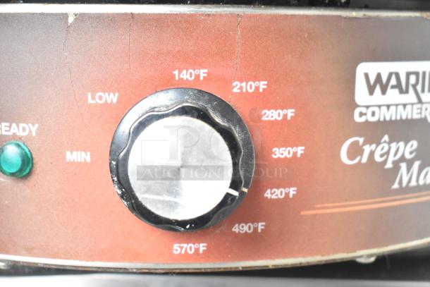 Waring WSC160 16" Electric Crepe Maker with adjustable temperature dial from 140°F to 570°F. 120 Volts, 1 Phase. Visible wear.