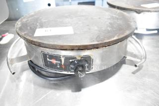 Krampouz CEBIR4BS 16" electric crepe maker, stainless steel, dial control, visible wear, model number and brand indicated.
