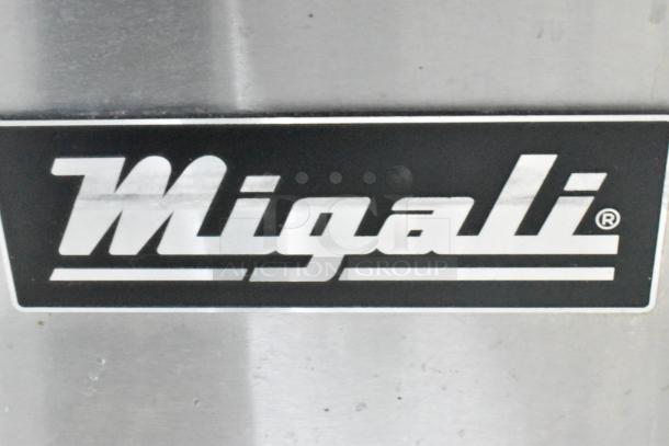 Migali logo on the stainless steel surface of a 2019 C-U72R-HC commercial undercounter cooler, 115V, 1 phase.
