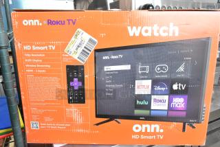 IN ORIGINAL BOX! Onn Roku Smart TV with 720p resolution, DLED display, wireless streaming, HDMI inputs. Buyer pick up only.