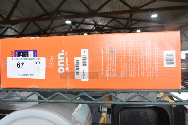 Onn Roku 720p HD Smart TV in original box, untouched condition. Pickup only. Box features product and warranty details.