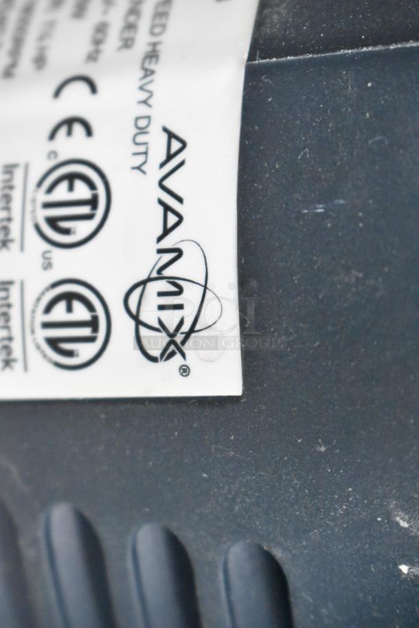 AvaMix 928IBHD18 immersion blender label showing brand, model, and ETL certification. Heavy-duty, 1 1/4 hp, 115V.