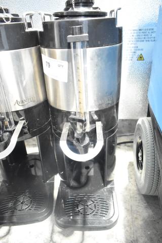 Avantco 177CS15 VT15-001 1.5 Gallon Thermal Coffee Server with Stand, stainless steel, visible quantity gauge, good condition.