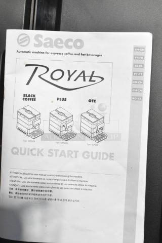Saeco New Royal OTC Espresso Machine manual, showing Black Coffee, Plus, OTC models. Instructions in multiple languages.