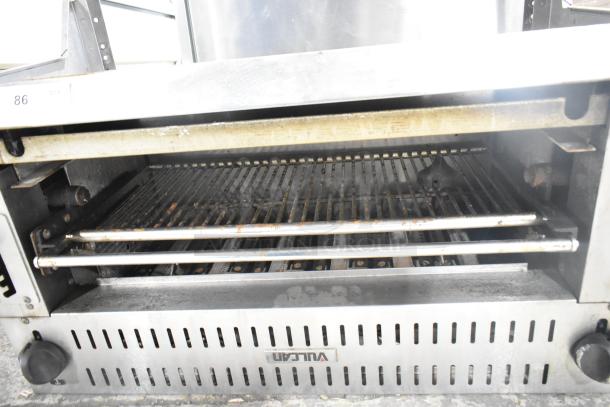 Vulcan Commercial Gas Cheese Melter, stainless steel, good condition, visible grates, control knob, and brand marking.