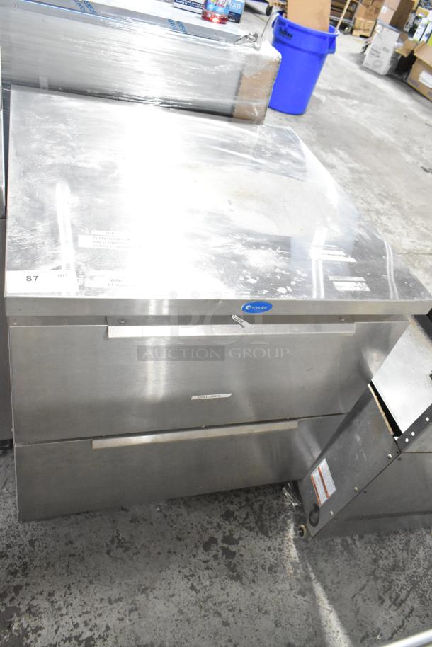 Randell Commercial 2 Drawer Cooler, stainless steel, 115 volts, 1 phase, minor surface wear, visible Randell branding.
