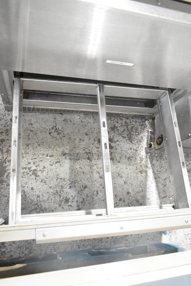 Randell Commercial 2 Drawer Cooler, stainless steel, 115 volts, 1 phase, internal view showing drawer tracks.