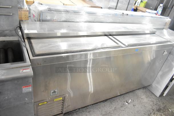 Krowne BC72-SS commercial bottle cooler with 2 sliding lids, stainless steel, 115V, used condition.