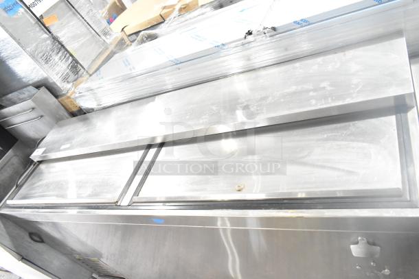 Krowne BC72-SS commercial back bar bottle cooler with 2 sliding lids, stainless steel, runs on 115 volts, 1 phase.