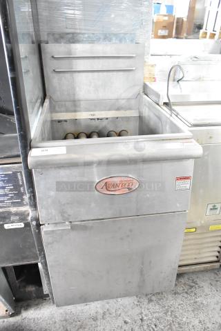 2020 Avantco FF518-N Commercial Natural Gas Fryer, 150,000 BTU, floor style, stainless steel, Avantco label visible.