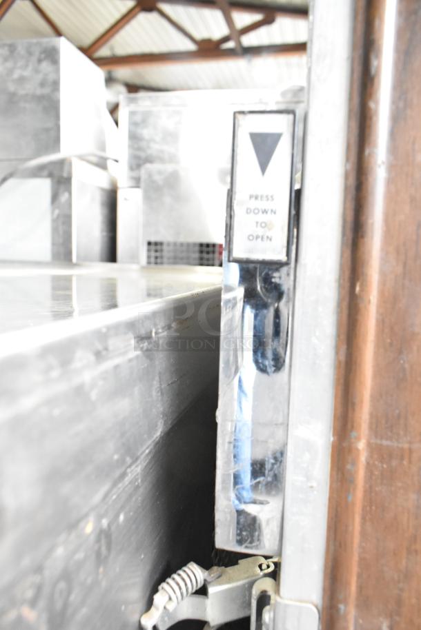 Cres-Cor Crown-X Commercial Holding Cabinet, features "Press Down to Open" handle, on commercial casters, stainless steel.