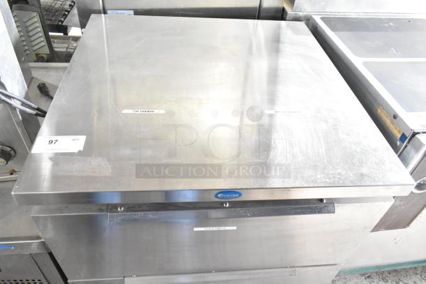 Randell 9404-32D-7 undercounter cooler, stainless steel, 2 drawers, cut power cord, 115V, auction label visible.