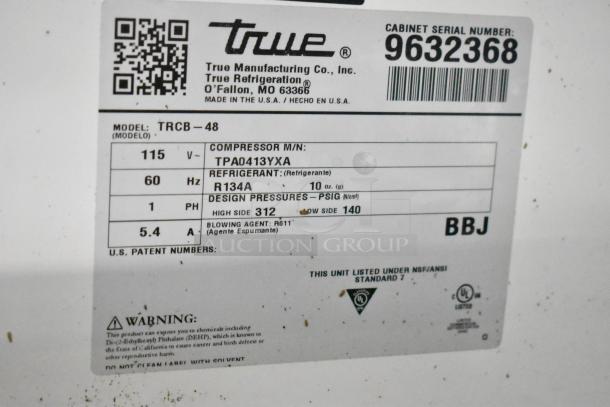 Label of 2019 True TRCB-48 Chef Base, 115V, with specifications and serial number 9632368.