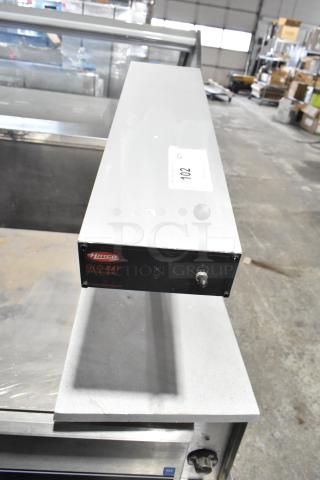 Hatco GRFFB Glo-Ray countertop warming lamp, 120 volts, 1 phase, shows minimal wear, model label visible.