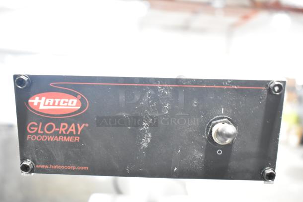 Hatco GRFFB Glo-Ray countertop warming lamp, 120 volts, 1 phase, with control switch and branding visible on panel.