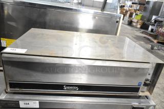 APW Wyott BW-50 Commercial Countertop Warming Drawer, stainless steel, minor wear, 120 Volts, 1 Phase, dial control.