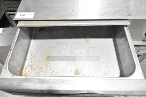 APW Wyott BW-50 commercial countertop warming drawer, 120 volts, 1 phase, visible wear and surface marks, auction tag 103.