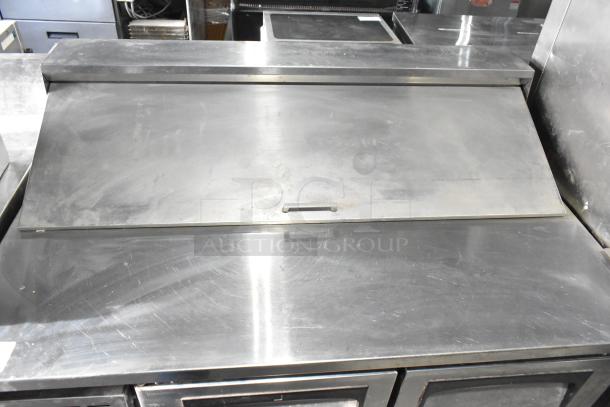 Everest EPR2 Sandwich Prep Table, commercial stainless steel, used, features mega top, 115V, 1 phase, visible surface wear.