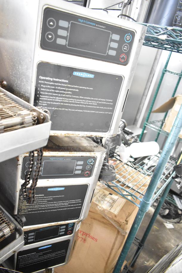 Three Turbochef HhC2020 commercial conveyor ovens, electric-powered, 208/240V, 3-phase, with visible control panels.