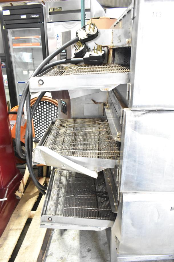 3 Turbochef HhC2020 commercial rapid cook ovens, 208/240 volts, 3 phase, with conveyor belts, visible wiring, and connections.