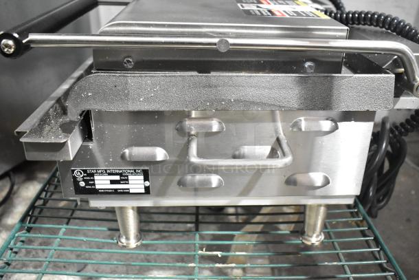 2023 Star GX20IG commercial double panini press, stainless steel, 208/240V, 1 Phase. Visible label with specs.