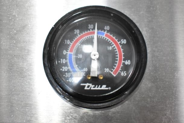 2016 True T-19F freezer temperature gauge, stainless steel, features True branding.