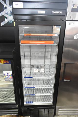 Habco SE18 Commercial Cooler, single door, 115V, features wire shelves, glass door, excellent condition. Model SE18.