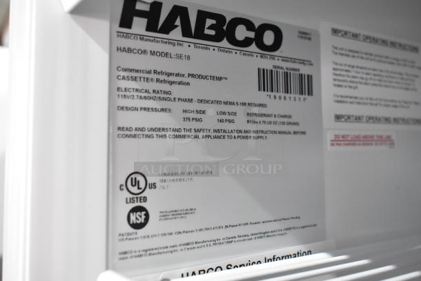 Habco SE18 Commercial Reach-In Cooler, 115V, 1 Phase, Single Door. Features NSF and UL certification labels.