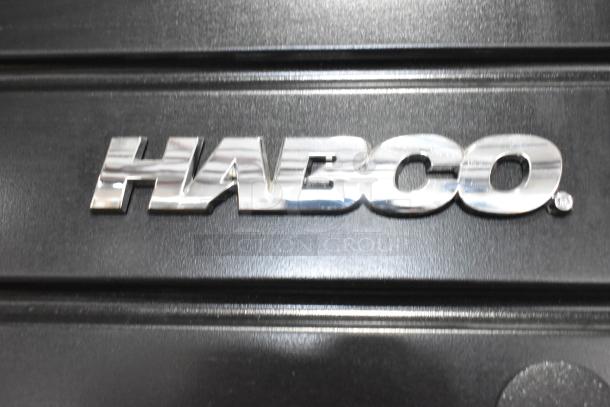 Habco SE18 Commercial Cooler, single door, model SE18. Features 115 volts, 1 phase. Close-up of Habco logo.