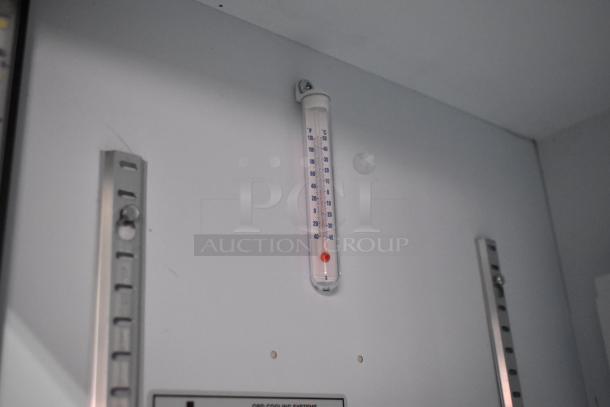 QBD CD4154-HC Commercial 2 Door Reach In Cooler, featuring an interior temperature gauge, 115 volts, 1 phase.