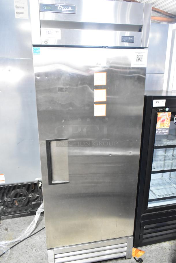 True T-19F-HC Commercial Single Door Freezer, stainless steel, 115V, 1 Phase, visible labels, good condition.