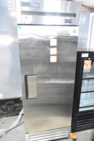 True T-19F-HC Commercial Single Door Freezer, stainless steel, 115V, 1 Phase, visible labels, good condition.
