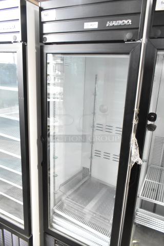 2019 Habco SE18 commercial cooler; single door, reach-in, glass front, shelving included, 115V, 1-phase, excellent condition.