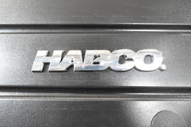 Chrome Habco logo on black surface of 2019 SE18 Commercial Cooler Merchandiser. Model: SE18, 115V, 1 Phase.