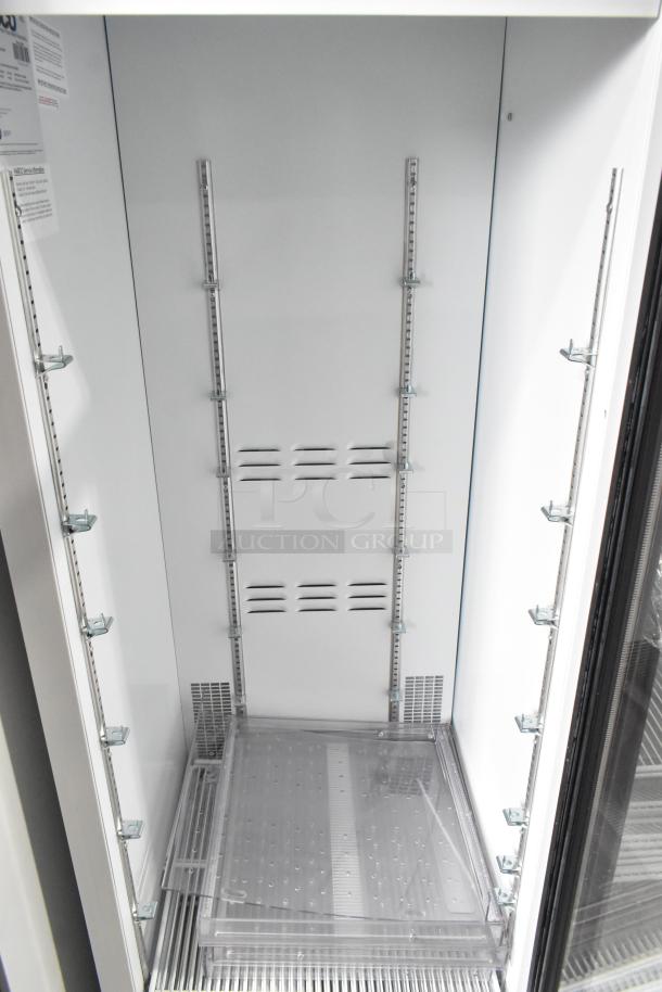 2019 Habco SE18 commercial reach-in cooler, single door, white interior, adjustable shelves, 115V, 1 phase, clean condition.