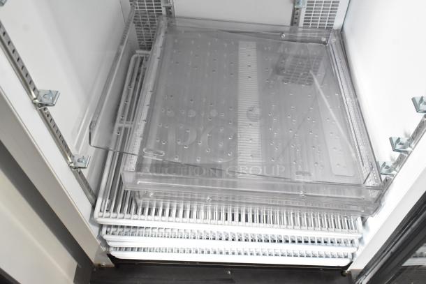 2019 Habco SE18 commercial single door reach-in cooler interior, clear shelving, 115V, 1-phase, excellent condition.