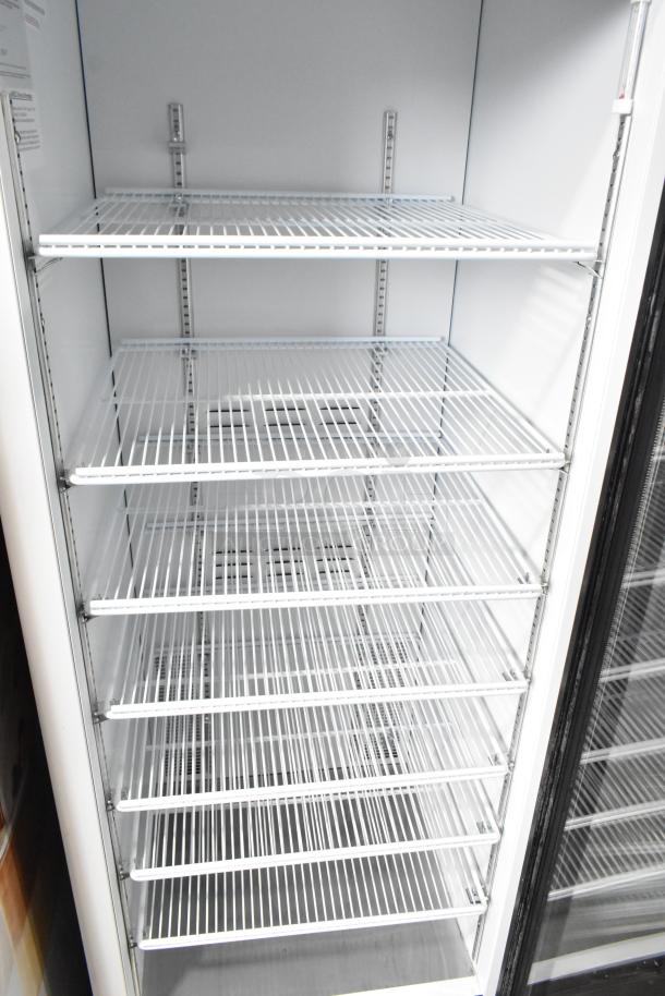 2019 Habco SE18 commercial single-door cooler, five wire shelves, excellent condition, 115 volts, for retail use.