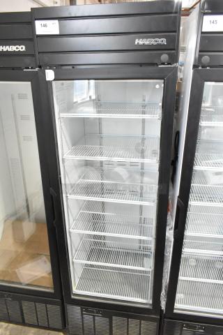 2019 Habco SE18 Commercial Single Door Reach In Cooler Merchandiser, excellent condition, 115V, 1 Phase, adjustable shelves.