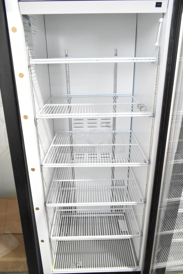 2019 Habco SE18 Commercial Reach-In Cooler, single glass door, 115V, pristine interior, five adjustable shelves.