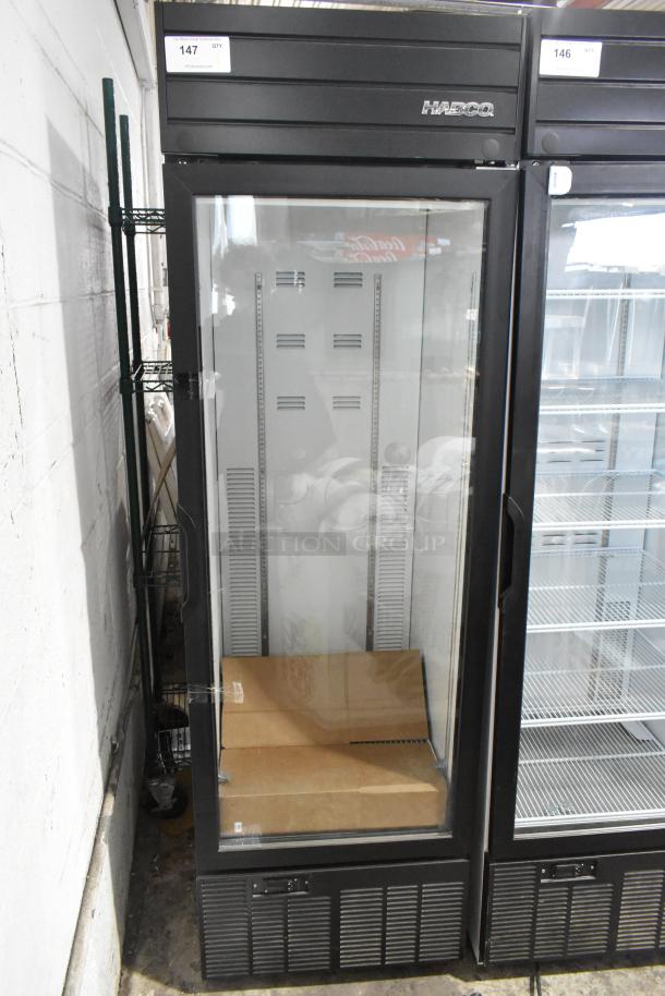 2019 Habco SE18 commercial single door reach-in cooler merchandiser, glass front, black finish, 115 volts, model SE18.