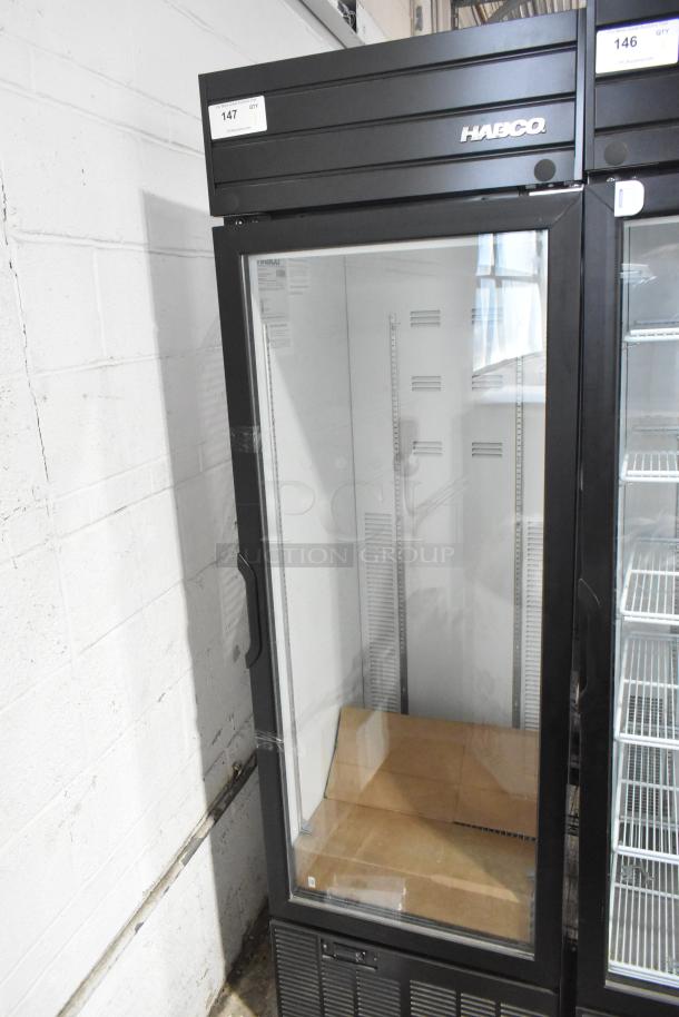 2019 Habco SE18 Single Door Cooler Merchandiser, 115V, 1 Phase, excellent condition, with glass door and black frame.
