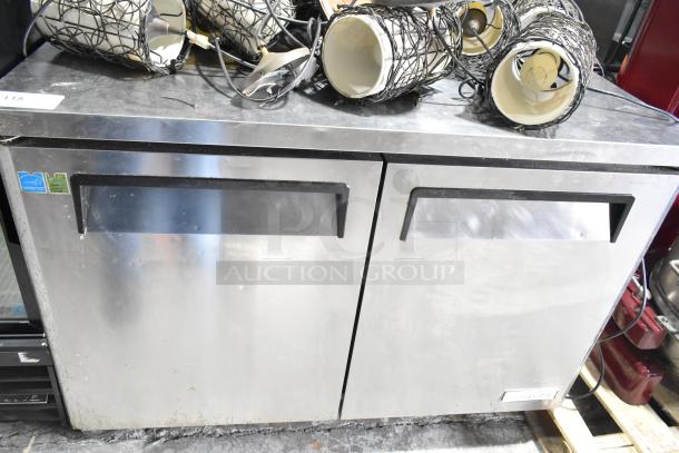 Centaur CUF-48 commercial 2-door undercounter freezer, stainless steel, 115 volts, 1 phase, visible certification labels.