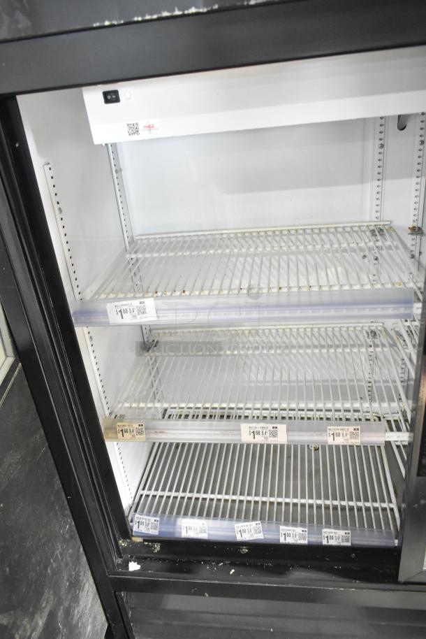 2018 True GDM-41SL-48-HC-LD commercial 2-door reach-in cooler with wire shelves, visible labels, 115V, 1 phase.