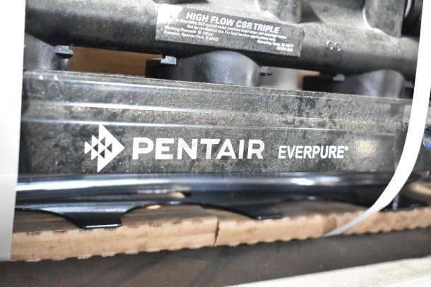 Pentair Everpure Water Filtration System, no cartridges, visible branding, high-flow triple model, used condition.